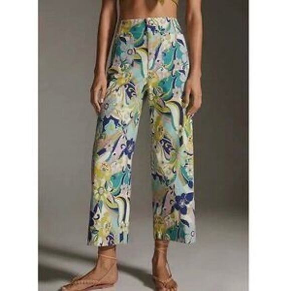 Anthropologie Maeve The Colette Cropped Wide Legged Pant Linen Blend Size 26 - Picture 1 of 9